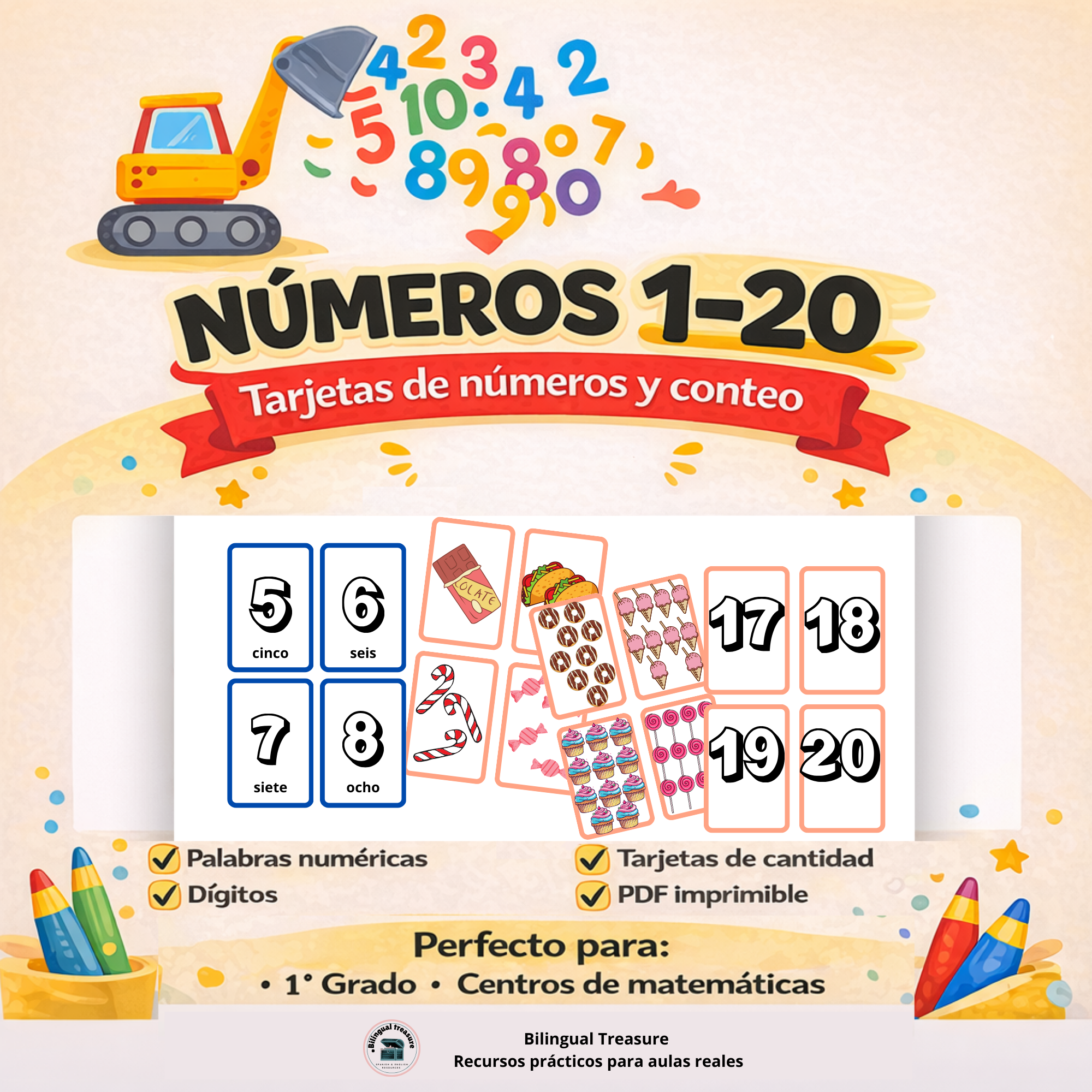Tarjetas de Números y Cantidades del 1 al 20