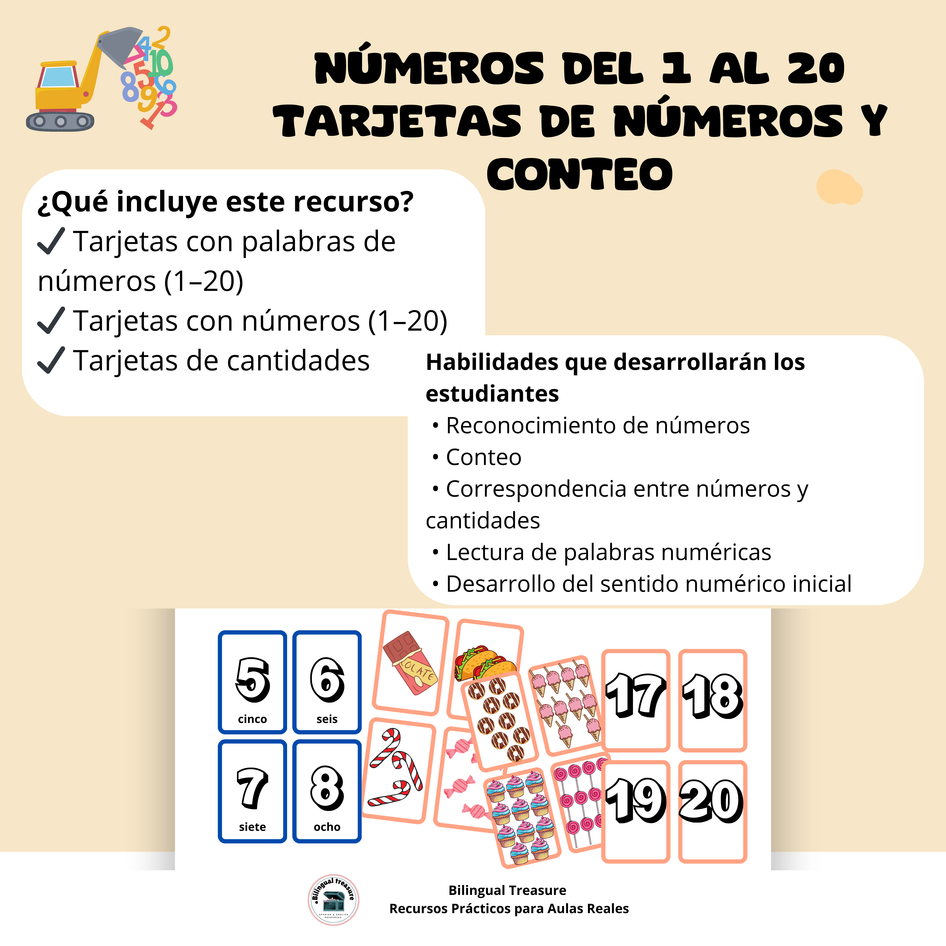 Tarjetas de Números y Cantidades del 1 al 20